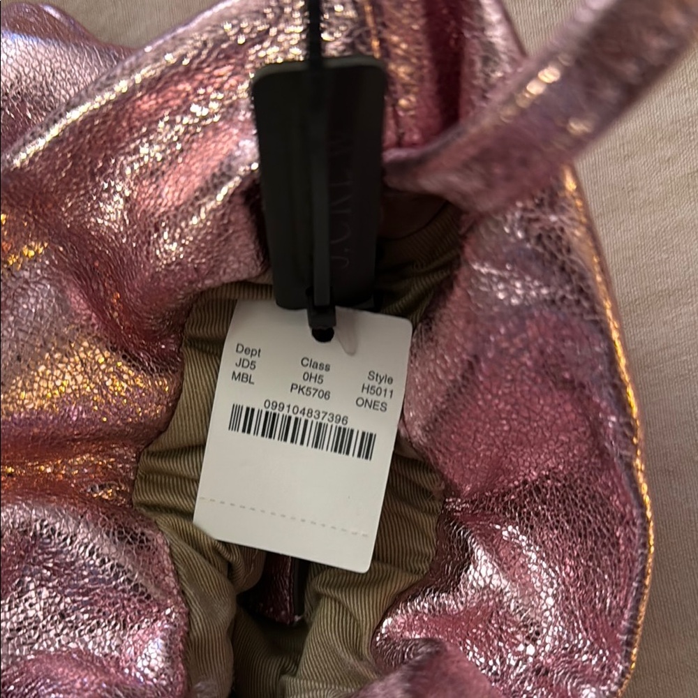 J.Crew NWT Metallic Leather Pink Mini Drawstring Pouch Bag - Picture 2 of 8